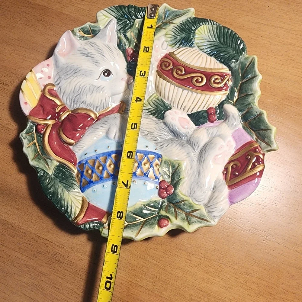 Vintage Fitz And Flyod Cat Christmas Plates Set Of 2